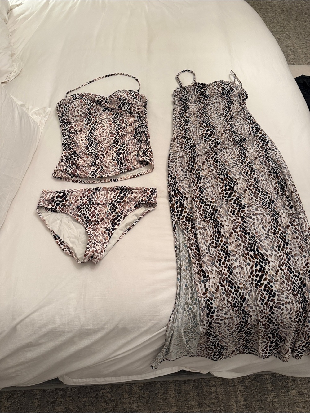La Blanca Animal-Print Bikini Set and Cover-Up in Brown and Black
